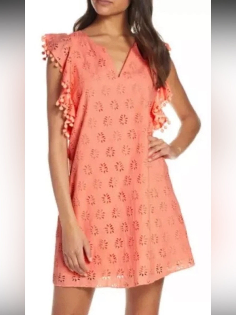 Lilly Pulitzer 💐Orange Eyelet Pom-Pom Sleeve Dress